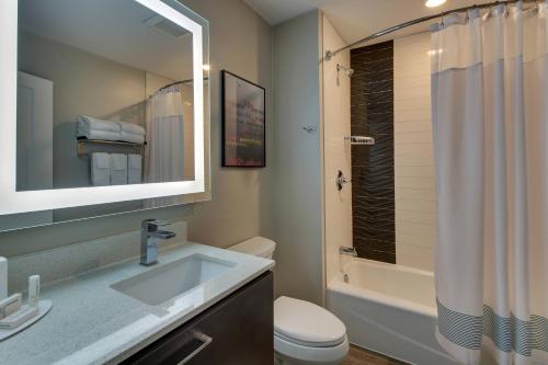 萨拉兰TownePlace Suites by Marriott Mobile Saraland的一间带水槽、卫生间和淋浴的浴室