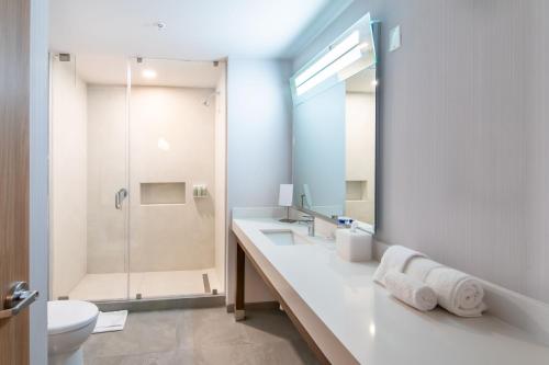 墨西卡利Courtyard by Marriott Mexicali的浴室配有卫生间、盥洗盆和淋浴。