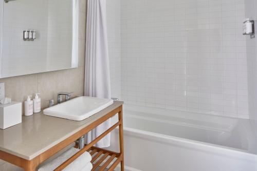 萨拉索塔The Sarasota Modern, a Tribute Portfolio Hotel的浴室配有盥洗盆和浴缸。