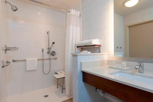 卡梅尔Fairfield Inn & Suites by Marriott Indianapolis Carmel的带浴缸、水槽和淋浴的浴室