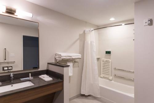 诺斯菲尔德Fairfield Inn & Suites by Marriott Northfield的一间带水槽、浴缸和淋浴的浴室