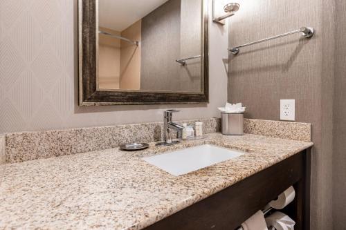 Woodway万豪韦科伍德韦春季山丘套房酒店的一间带水槽和镜子的浴室