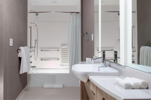 达拉姆SpringHill Suites By Marriott Durham City View的一间带水槽、浴缸和淋浴的浴室
