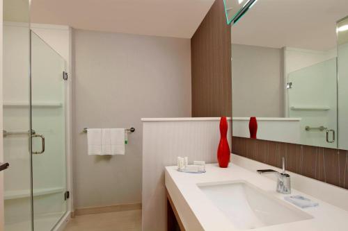维多利亚维多利亚万怡酒店的一间带水槽和镜子的浴室
