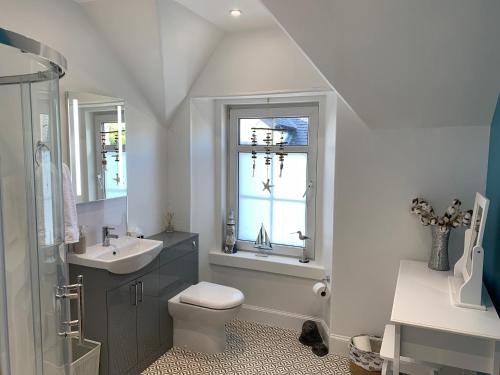 托伯莫里Burnbank BnB的一间带水槽和卫生间的浴室以及窗户。