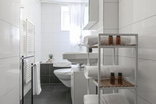 卢塞恩Spirit Apartments Zentral mit gratis Parkplatz的白色的浴室设有卫生间和水槽。
