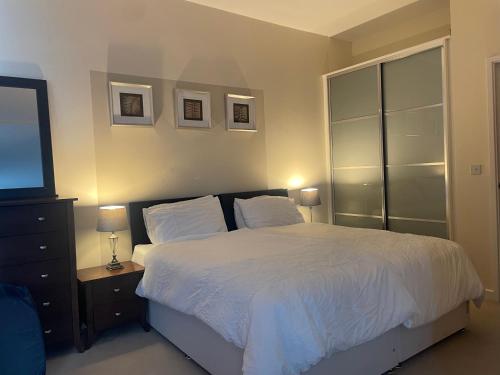 米尔顿凯恩斯Apartment 7的一间卧室配有一张床和一台平面电视