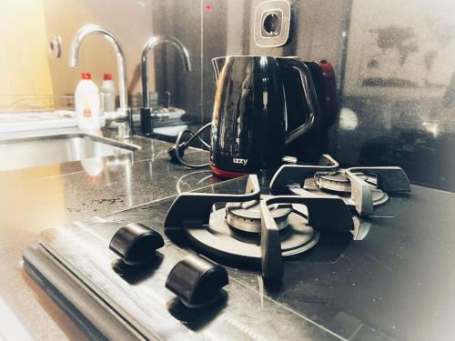 米蒂利尼The Beehive的厨房里的炉灶上的咖啡壶