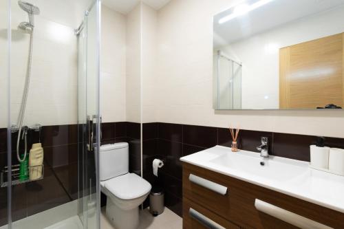 布埃乌Apartamento Solpor Bueu的浴室配有卫生间、盥洗盆和淋浴。