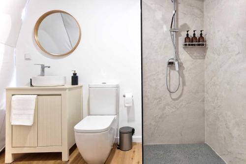 法亚·达·奥韦利亚Vi Naturae Glamping的浴室配有卫生间、盥洗盆和淋浴。