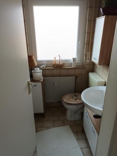 纽伦堡Wie Daheim的一间带卫生间、水槽和窗户的浴室