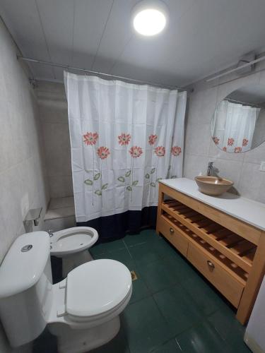 拉安戈斯图拉镇Los Rododendros的浴室配有白色卫生间和盥洗盆。