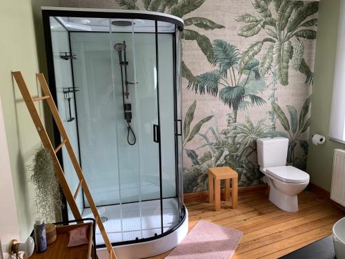 伊普尔Ypres Ramparts House的一间带卫生间的浴室内的玻璃淋浴间
