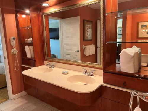 棕榈滩海岸Palm Beach Shores Resort and Vacation Villas的一间带水槽和大镜子的浴室