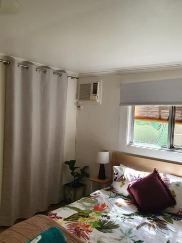 ClaphamNewly rennovated Granny flat in leafy foothills.的一间卧室设有一张床和一个窗口