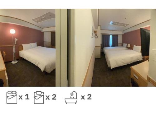 釜山釜山西面托优克酒店的酒店客房带两张床和一间浴室