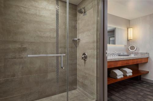 洛杉矶洛伊斯好莱坞酒店的带淋浴和盥洗盆的浴室