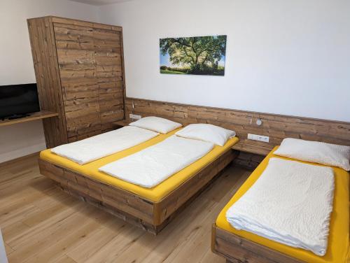 弗拉绍Appartements Gotthardt的配有电视的客房内的两张单人床