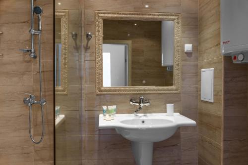 索佐波尔Lily Beach Resort的浴室配有盥洗盆和带镜子的淋浴