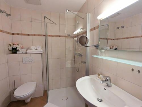 班贝格Hotel Martin am Dom的浴室配有卫生间、盥洗盆和淋浴。