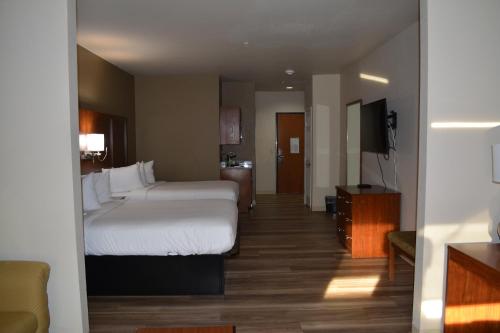 大学城Wingate by Wyndham College Station TX的酒店客房设有两张床和电视。