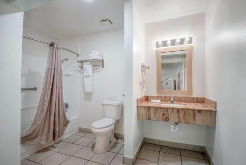 科珀斯克里斯蒂Studio 6-Corpus Christi, TX - North的一间带卫生间、水槽和镜子的浴室