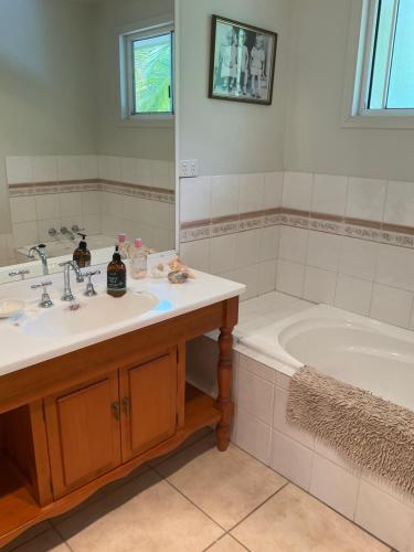 DoonanClearwater estate的带浴缸、水槽、浴缸和浴缸的浴室。