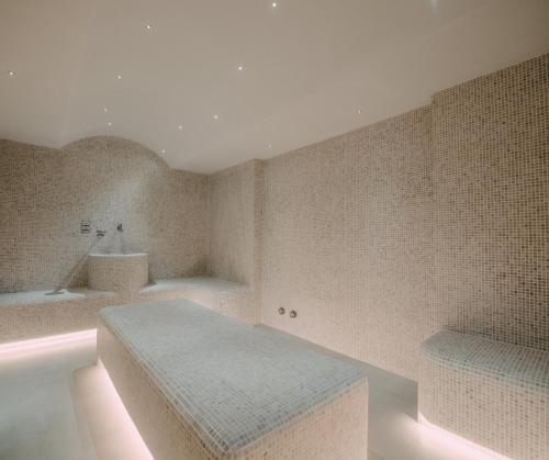 弗尔尼亚奇卡矿泉镇Pegaz Holiday Resort的客房设有浴缸、床和水槽。