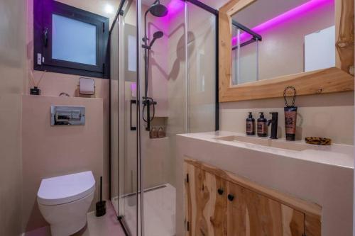 伊维萨镇Villa Venus的带淋浴、卫生间和盥洗盆的浴室