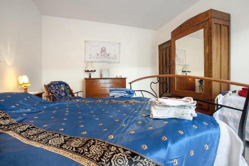 Sant’AngeloPassiflora House - Basilicata的一间卧室配有一张带镜子的蓝色床