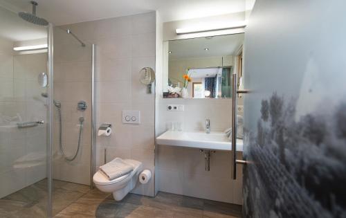 弗隆海姆克劳斯特斯特鲁贝尔酒店的带淋浴、卫生间和盥洗盆的浴室