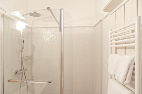 波尔多Galeries - Appartement 2 chambres avec Parking的浴室里设有玻璃门淋浴