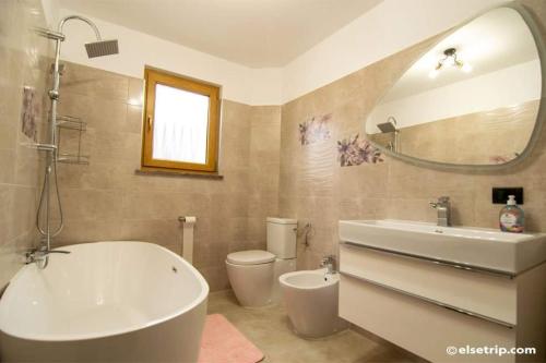 博尔沙PENSIUNEA HANTIG TURA的带浴缸、盥洗盆和卫生间的浴室