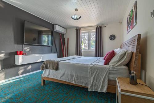 棕榈滩Ojanea Home的一间卧室配有一张大床和镜子