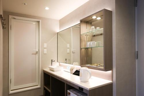 神户SK HOTEL Kobe Ekimae的一间带水槽和镜子的浴室