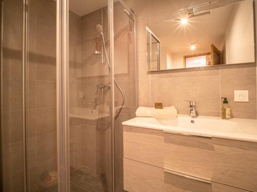 瓦尔莫雷尔Appartement Valmorel, 2 pièces, 4 personnes - FR-1-356-412的带淋浴和盥洗盆的浴室