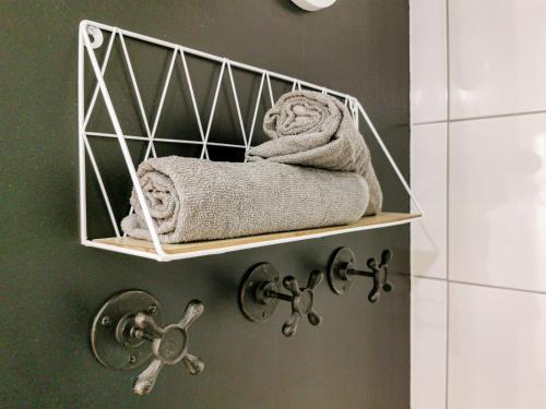 艾克斯莱班L'AQUAE - Parking - Wifi - Netflix的带毛巾的浴室内的毛巾架