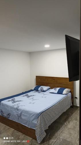 贝约Casa víctoria的一间卧室配有一张床和一台平面电视