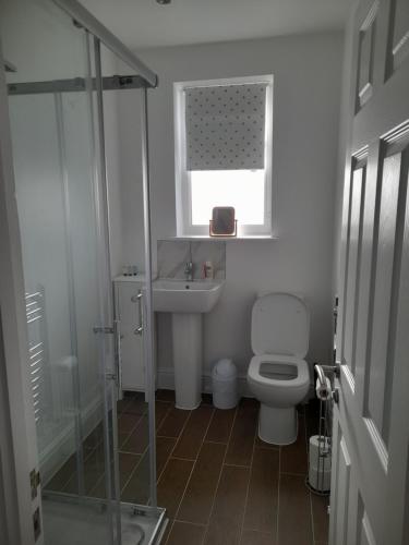 马盖特Salmestone Stay的浴室配有卫生间、盥洗盆和淋浴。