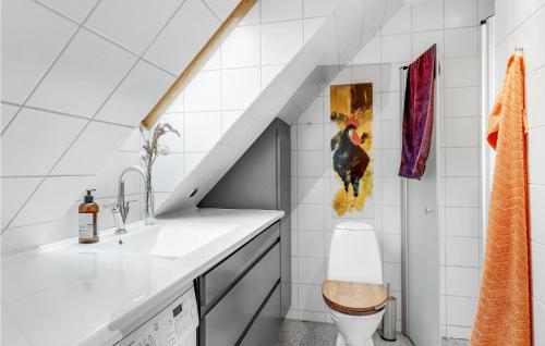 斯瓦讷克Beautiful Apartment In Svaneke With 2 Bedrooms And Wifi的白色的浴室设有水槽和卫生间。