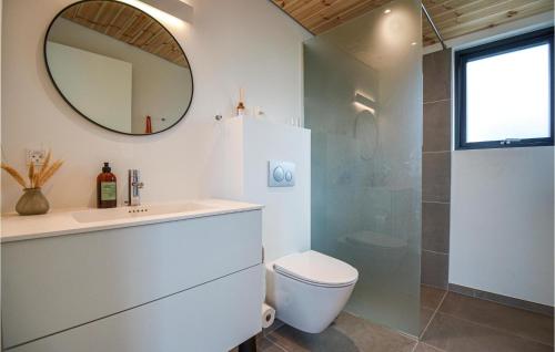 埃贝尔托夫特Lovely Home In Ebeltoft With Wifi的一间带水槽、卫生间和镜子的浴室