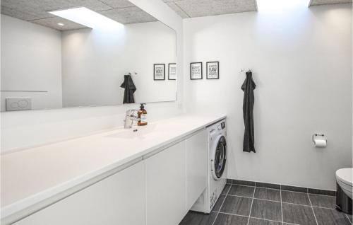 齐斯泰兹Gorgeous Apartment In Thisted With House A Panoramic View的白色的浴室设有洗衣机和水槽。