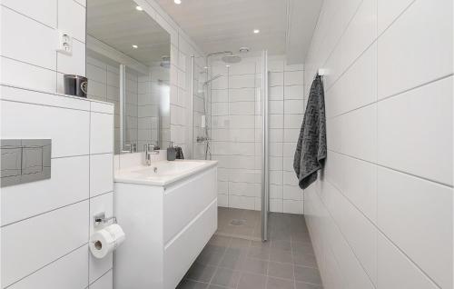 斯朱森Sjusjen Setergrend 4724 C的白色的浴室设有水槽和镜子