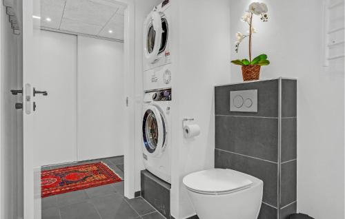 埃贝尔托夫特5 Bedroom Awesome Home In Ebeltoft的一间带卫生间和洗衣机的浴室