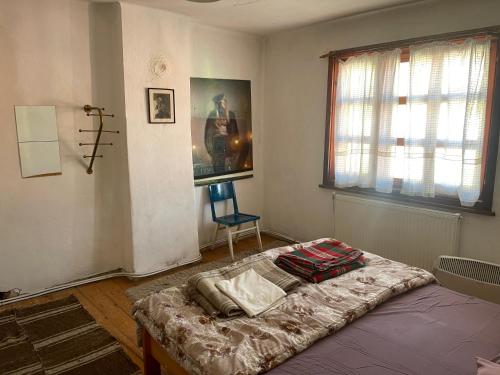 本赫沃Das Landhaus的一间卧室配有一张床和一把椅子
