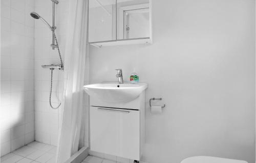 阿灵厄Lovely Home In Allinge With Wifi的白色的浴室设有水槽和淋浴。