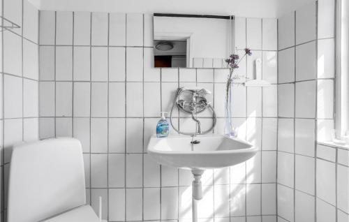 古兹耶姆Lovely Apartment In Gudhjem With Kitchen的白色的浴室设有水槽和镜子