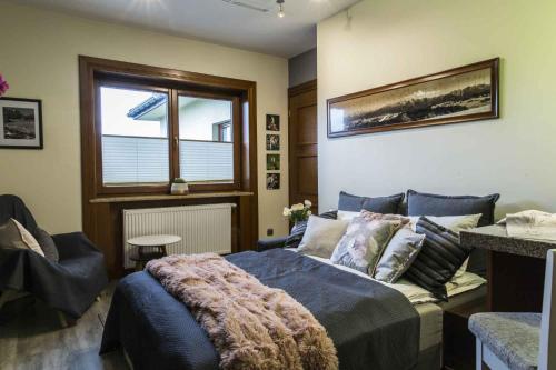 扎科帕内Apartament De Lux Cicha Woda的一间卧室设有一张床和一个窗口