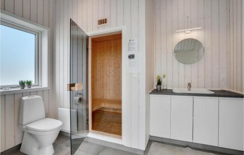 埃贝尔托夫特Lovely Home In Ebeltoft With Sauna的一间带卫生间、水槽和镜子的浴室