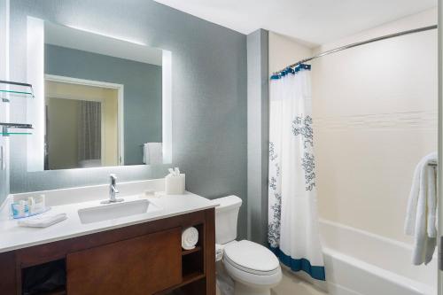 休斯顿Residence Inn by Marriott Houston West/Beltway 8 at Clay Road的浴室配有盥洗盆、卫生间和浴缸。